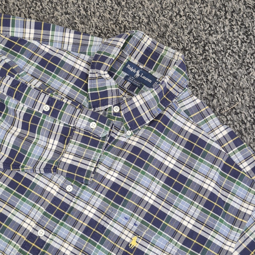 Polo Ralph Lauren The Big Shirt Mens 2XL XXL Blue Plaid Button Down Shirt Pony
